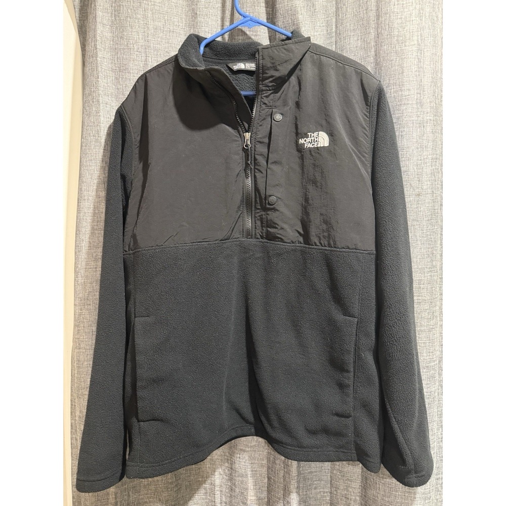 The North Face Tundra Fleece Mens XL Black 1/4 Zip Snap, Kangaroo Pocket Logo